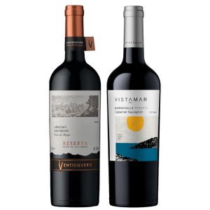 Kit 2 Vinhos Chilenos Reservas Ventisquero Cabernet/ Vistamar Bordevalle Cabernet